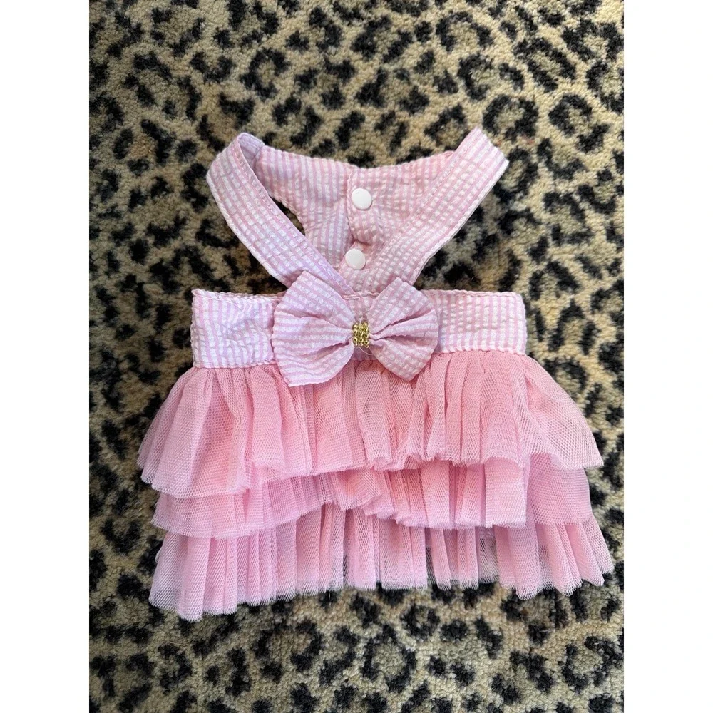 XS Small Dog‎ Dress Pink Seersucker Tutu Puppy Dress Small Dog Party Fancy